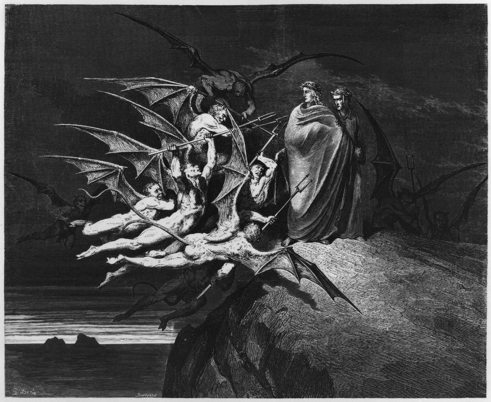 ダンテ・アリギエーリ（1265-1321）作「神曲」（地獄篇）の挿絵、パリ、1885年刊行 作： ギュスターヴ・ドレ