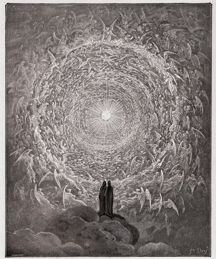 神曲、天国篇、第31歌: 聖者たちの群れが至高天に薔薇を形づくる（天上