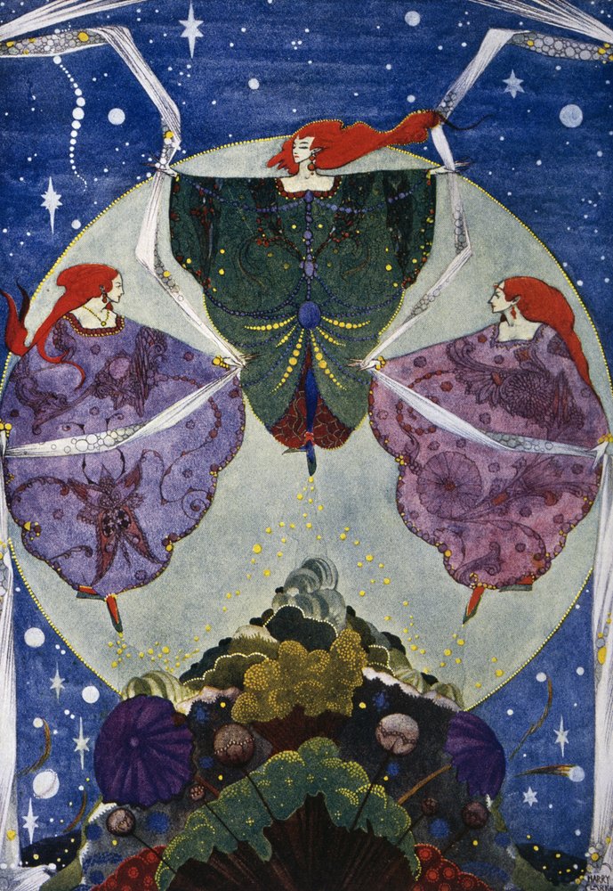 1382　S Harry　油絵　S・ハリー　風景画　絵画　林　川 エルフの丘」ハンス・クリスチャン・アンデルセン（1805-1875）の童話