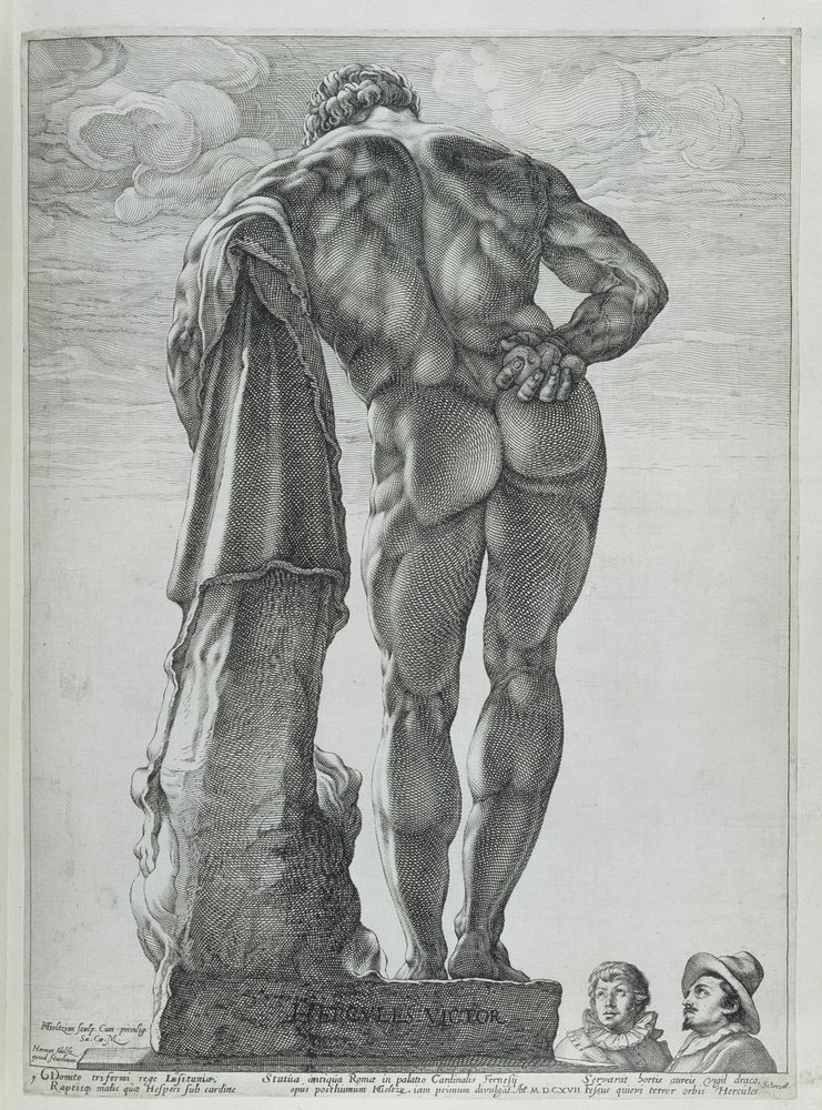 ヘラクレス胸像 フェルネーゼ 34×29cm 額装彫刻 ハンドペイント Hendrik_Goltzius_-
