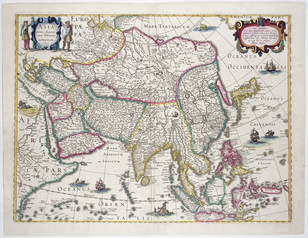 手彩色銅版画 アジア 地図 1807年製 Hendrik_I_Hondius_-