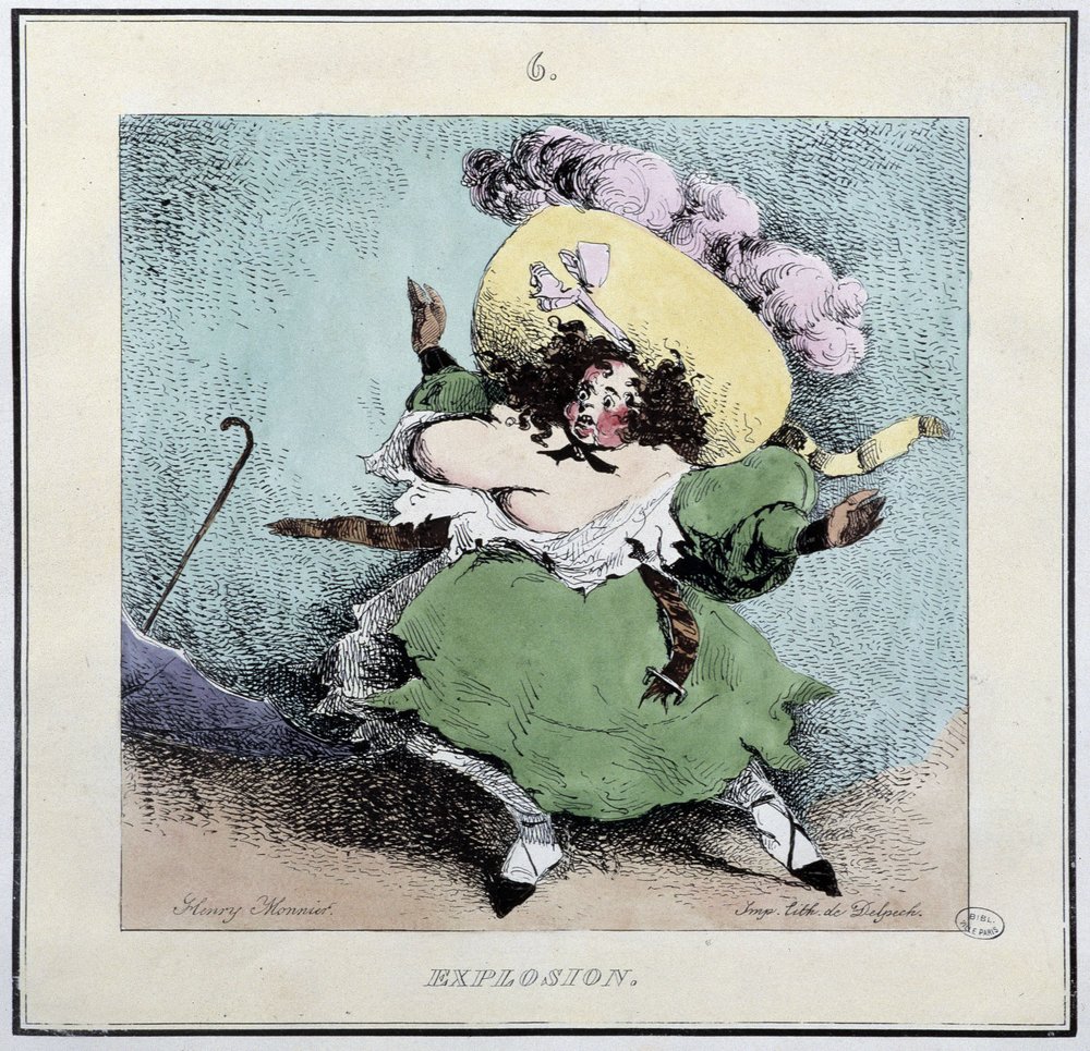 コルセットの爆発 アンリ・モニエ著「パリジェンヌ」（デルペッシュ編、パリ）より