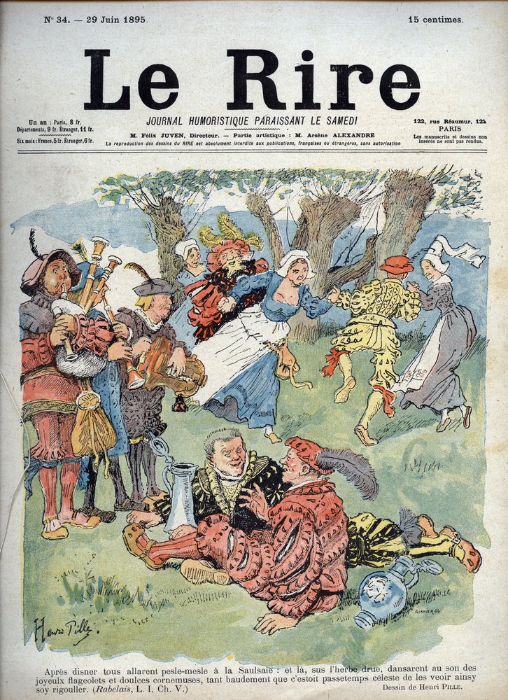 田舎の娯楽 - ラブレーの「ガルガンチュア」の一節を描いたシャルル・アンリ・ピーユ（1844-1897）のユーモラスな絵。"The Laughs "6月29日号 作： アンリ・ピル