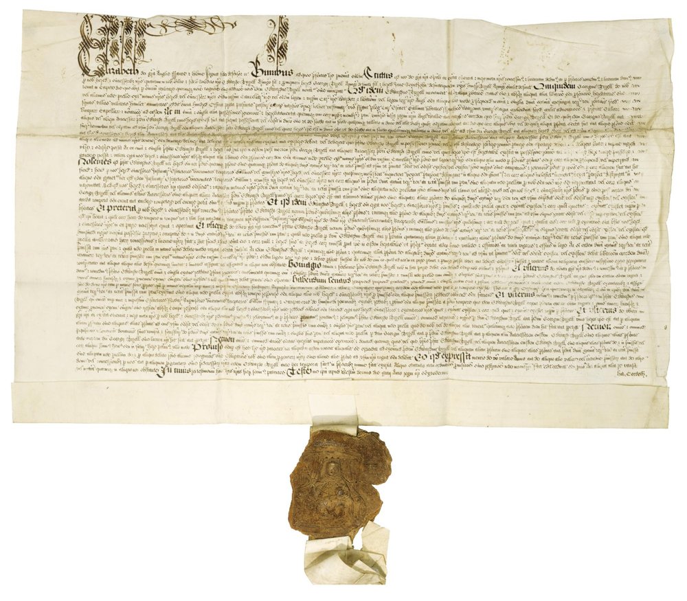 エリザベス女王1世がロイヤルグレートシールと署名した文書、1564年