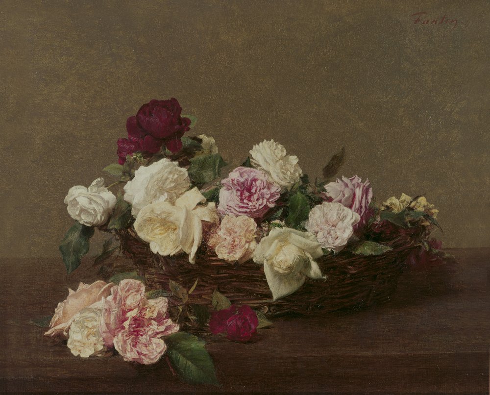 ラトゥール ばらの籠 絵画 名画 複製画 額縁 油絵 薔薇 アンティーク Ignace_Henri_Jean_Fantin_Latou