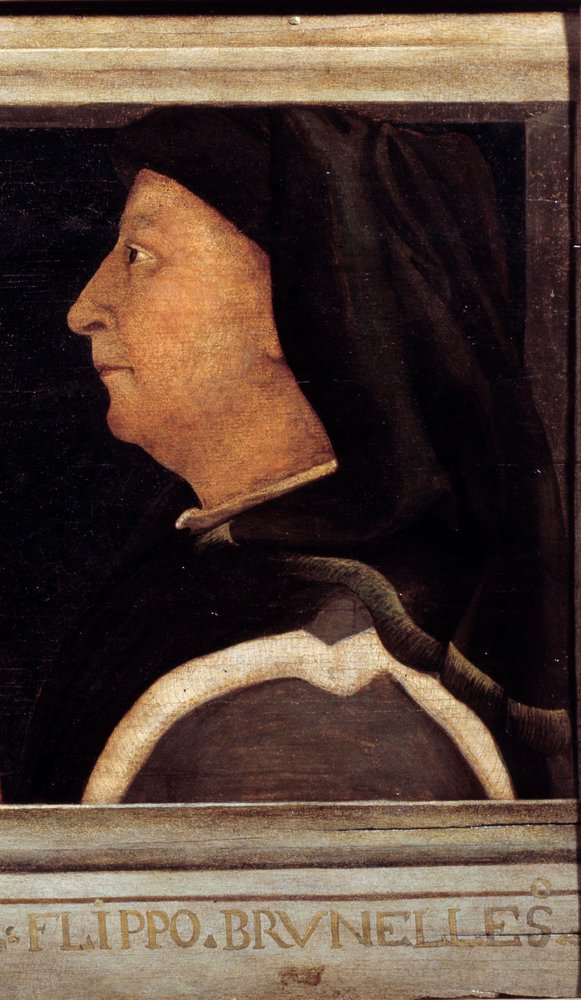 フィレンツェ・ルネッサンスの巨匠、ブルネレスキ・フィリッポ(1377-1446)の肖像画を含む5つの肖像画を収録したカッソーネ。16世紀のイタリア派。下の碑文はおそらく連続したものであろう。パリのルーヴル美術館。 作： イタリア語学校