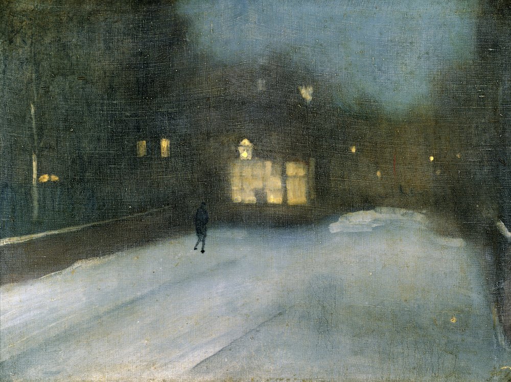 油絵　絵画　原画　ゴールドラメ使用『〜silent night〜』 グレーとゴールドのノクターン：チェルシースノー、1876
