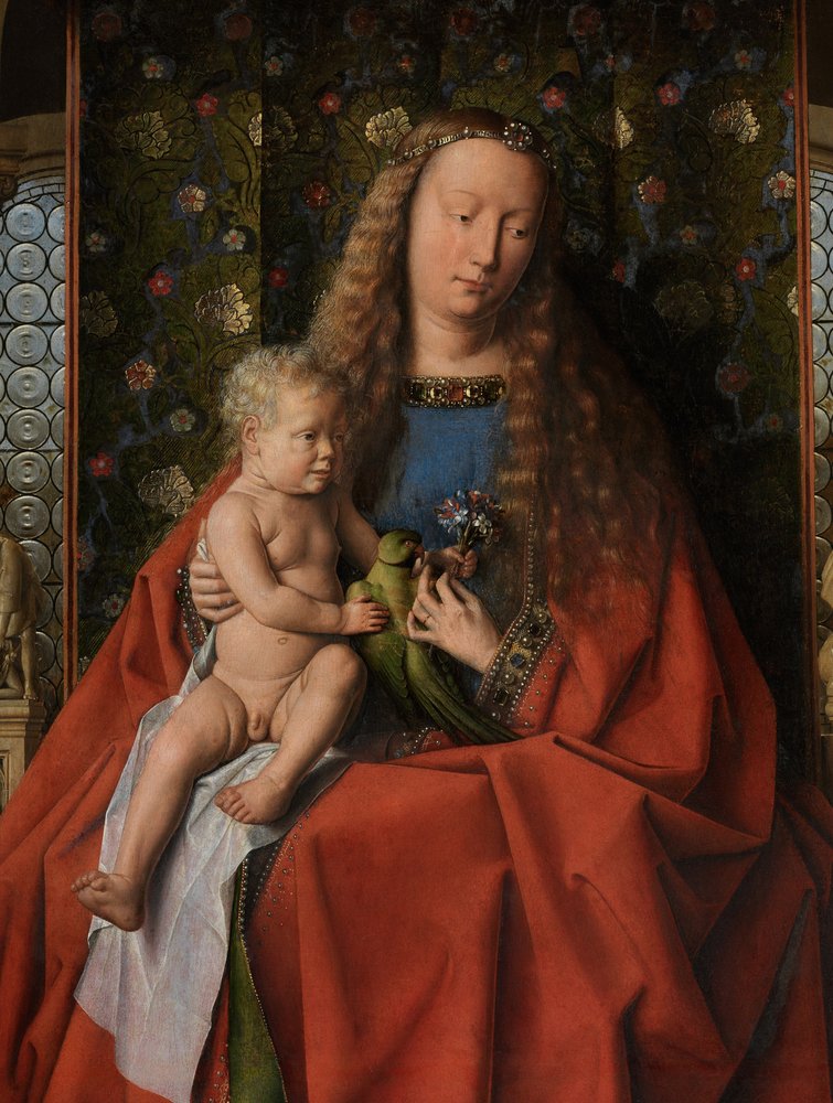聖ドナティアヌス、聖ゲオルギウス、司祭ヨリス・ファン・デル・パーレと聖母子、1436年頃、部分 作： ヤン・ファン・エイク