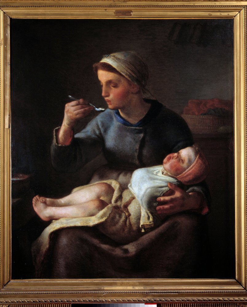 ジャンフランソワ・ミレ- 「子どもに食べさせる母（ ついばみ） ジャンフランソワ・ミレ- 「子どもに食べさせる母（ ついばみ