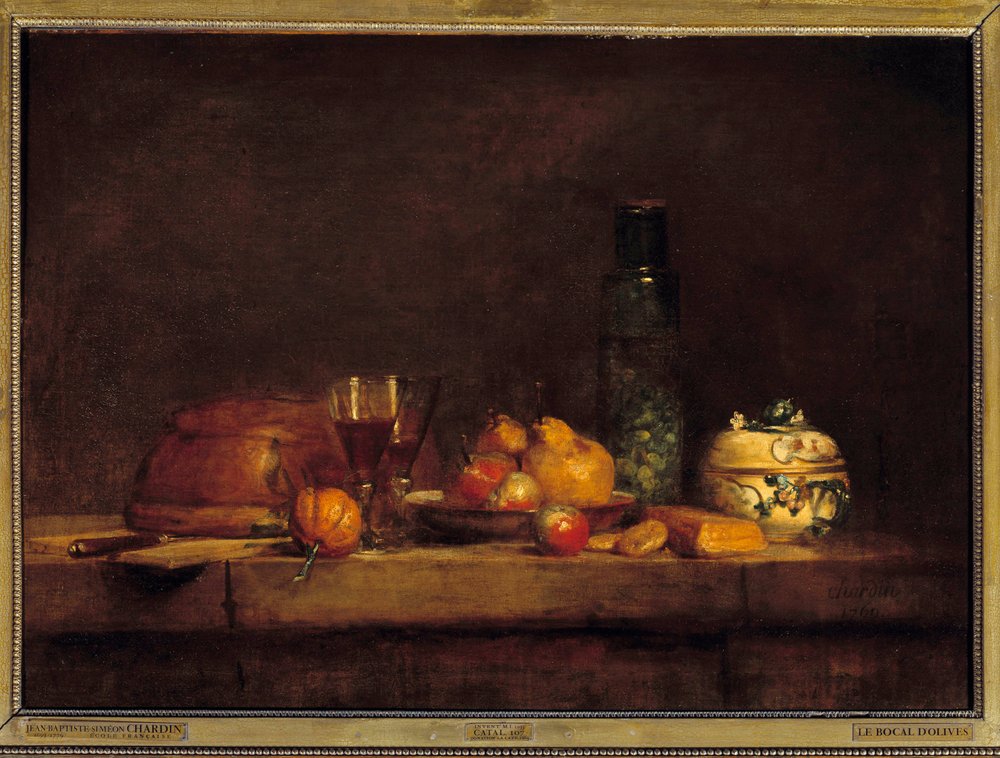 オリーブの壺。ジャン・シメオン・シャルダン（1699-1779）の絵画