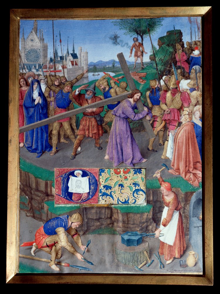 Portage de croix ミニチュア Jean Fouquet (1420-1477/1481)の「Etienne Chevalier ...