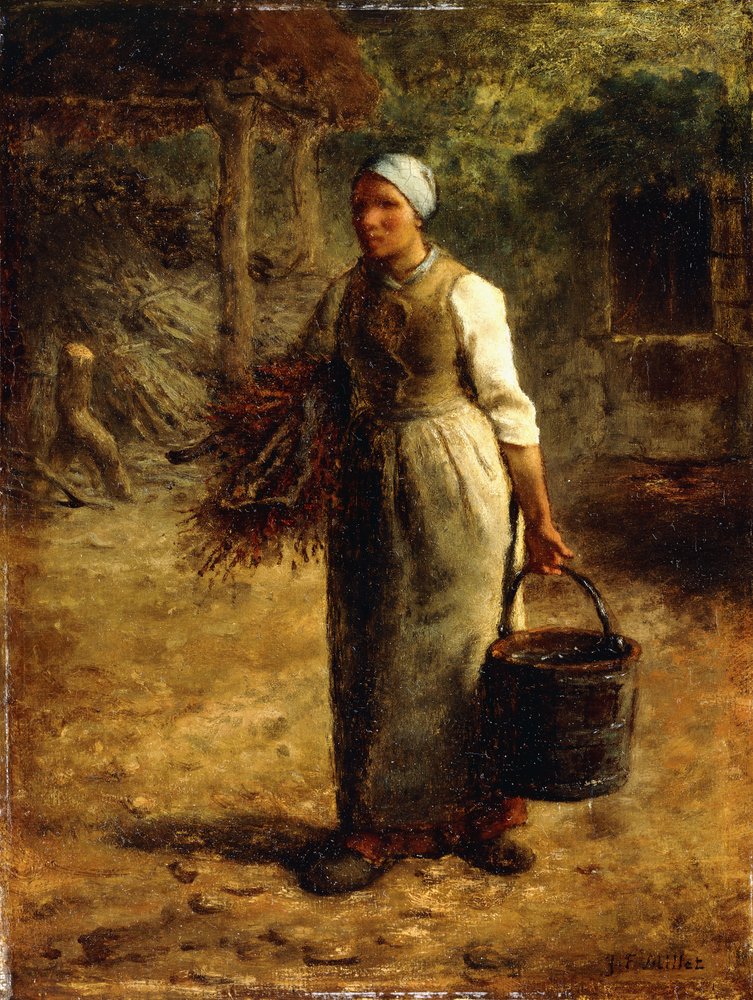 薪とバケツを運ぶ女性、1858〜60年頃
