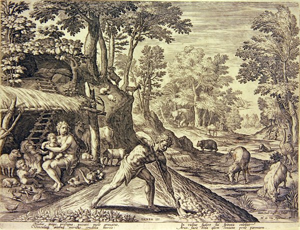 追放された後のアダムとイブ（エングレービング）