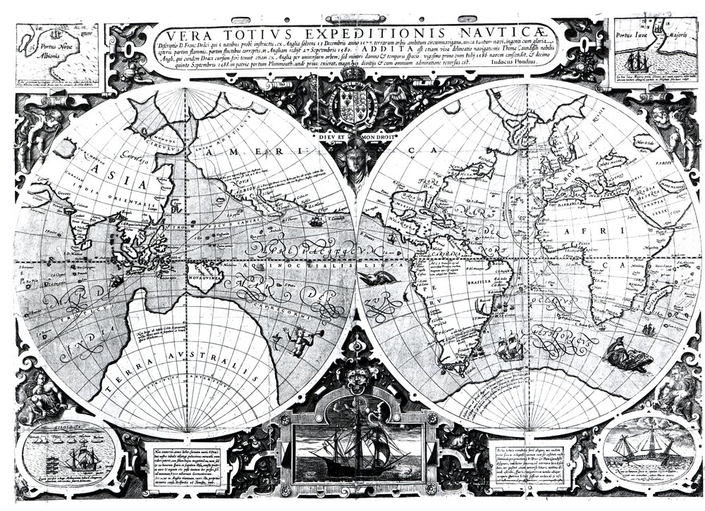 世界地図; Vera Totius Expeditionis Nauticae、（左）サーフランシス 