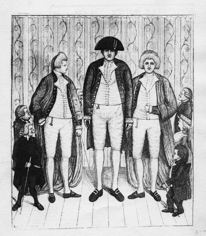 観客のグループを持つ3人の巨人、1784 作： ジョン・ケイ