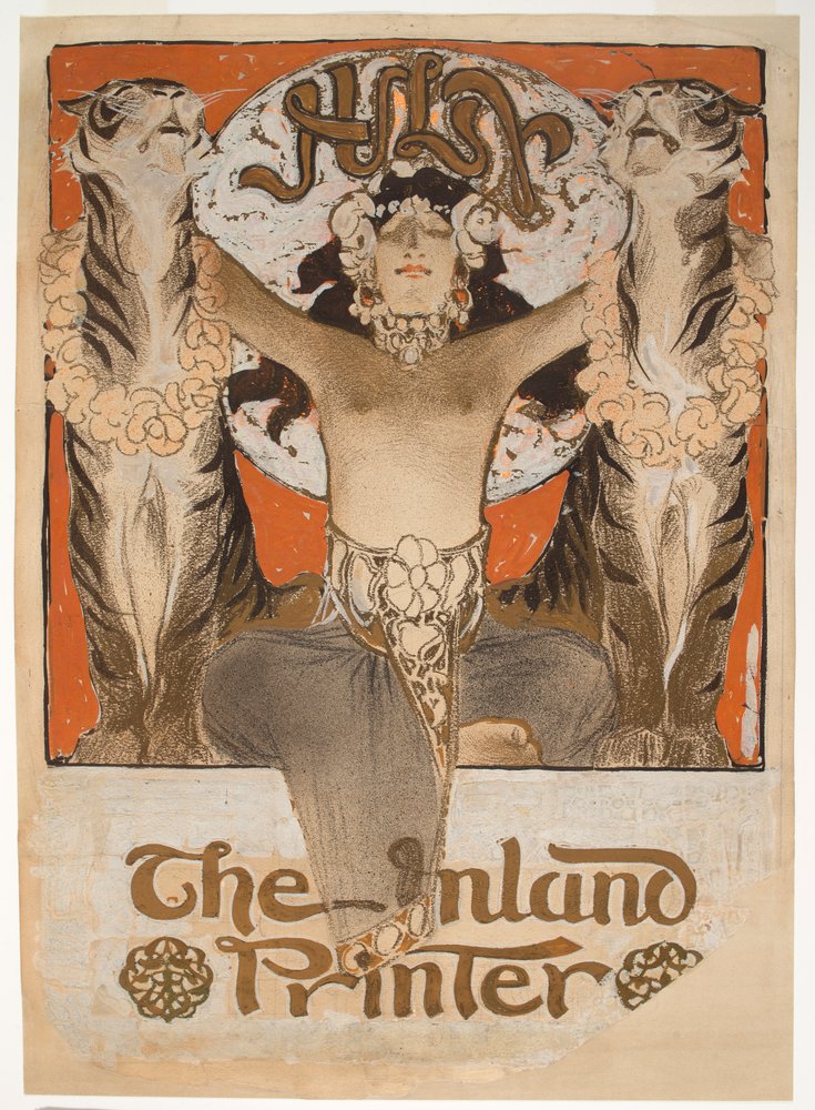 The Inland Printer」の表紙イラスト (紙にペンとインク、黒鉛と白の