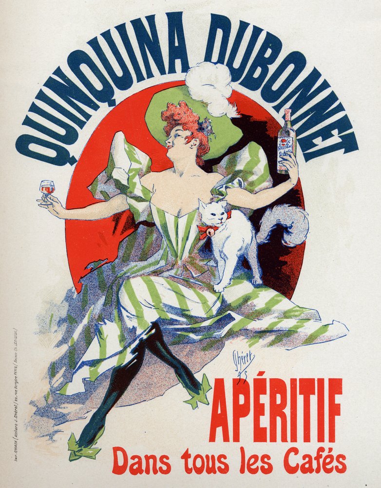 食べ物と飲み物。食前酒「キンキナ・デュボネ」。ジュール・シェレの