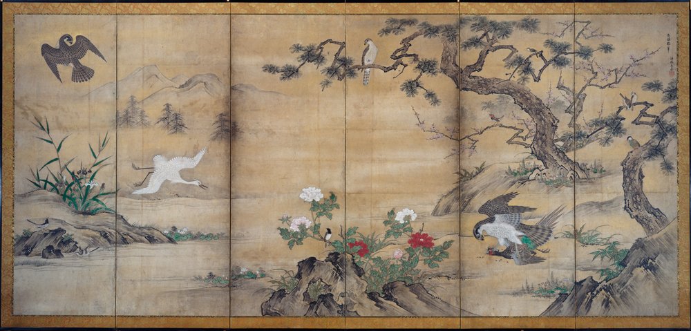 鳥、木、花、1500 年代後半。 | 狩野光信