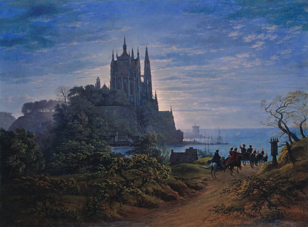【海沿いの岩の上のゴシック様式の教会】カール・フリードリッヒ・シンケル　複製 Karl_Friedrich_Schinkel_-