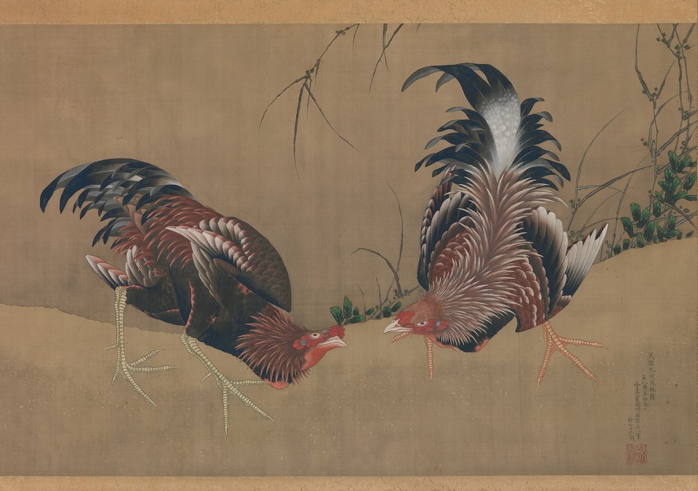 闘鶏、1838年作。 | 北斎勝鹿