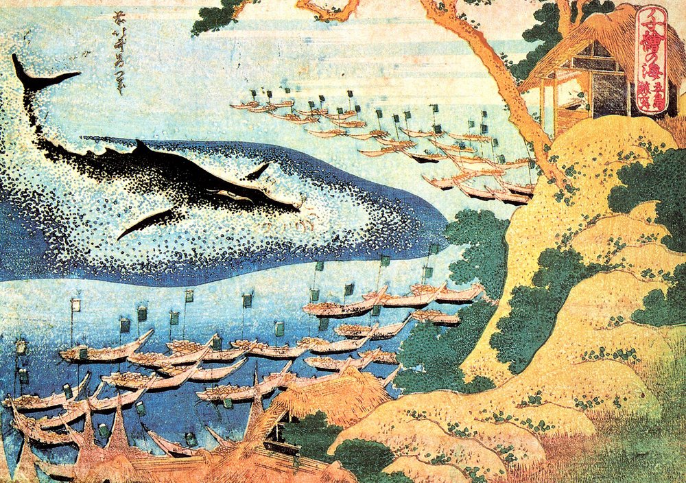 20-60代 人気ファッションブランド 千の海の景色のシリーズ：日本、五島列島沖のクジラ - 葛飾北斎 絵画