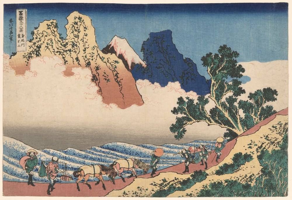 【真作】絵画　日本画6号　霧深き山里の家屋図　静謐な渓流風景　B87 Katsushika_Hokusai_-