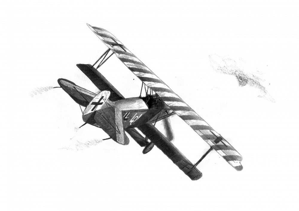 戦時資料 航空機 イラスト 絵葉書 貴重 第一次世界大戦期の三翼戦闘機のイラスト
