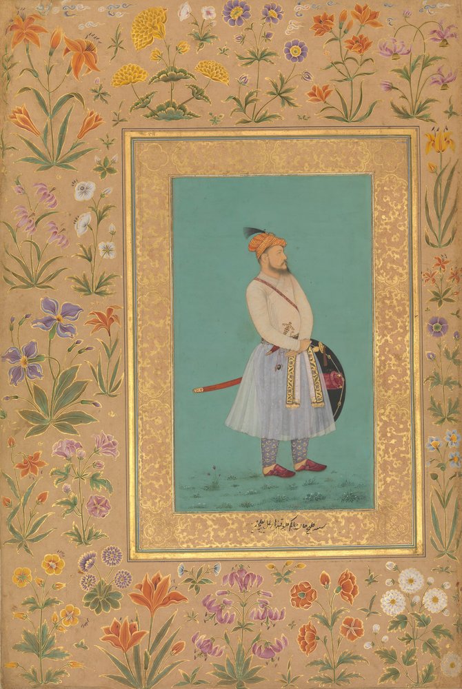 Qilich Khan Turani の肖像画、シャー ジャハーン アルバムのフォリオ、ストレート: ca. 1640年、裏面：約。 1530-50 作： ラルチャンド