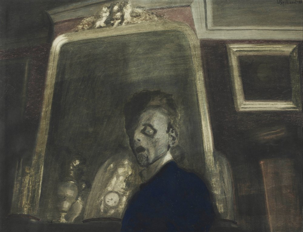 鏡の前の自画像、1908年。