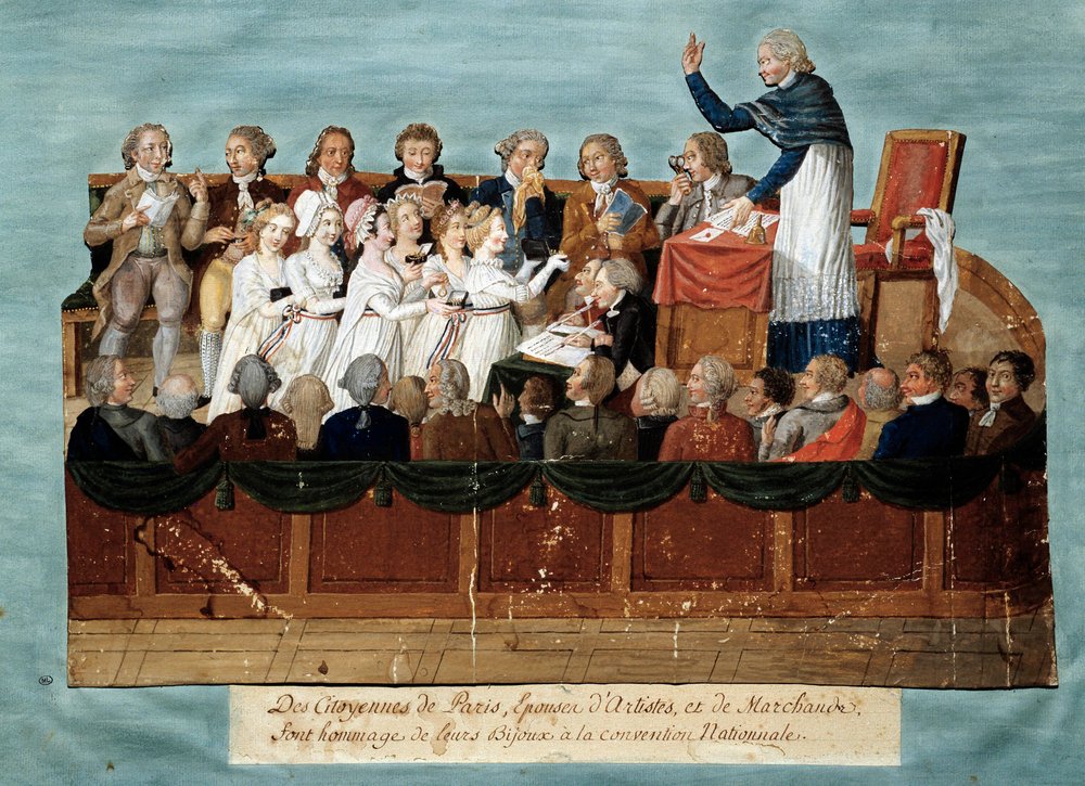 フランス革命。「国民会議に宝石を捧げるパリ市民」イラスト・デ