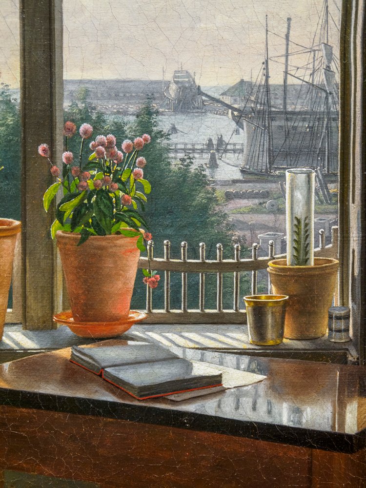 本物絵画です。リトグラフ、朝の窓 Martinus_Rorbye_-