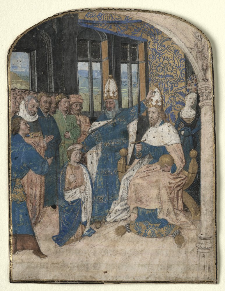 Speculum Historiale のミニチュア: クラウディウスは Nero を彼の後継者として指名します, 1447-60. 作： Jouvenel desUrsinsのマスター