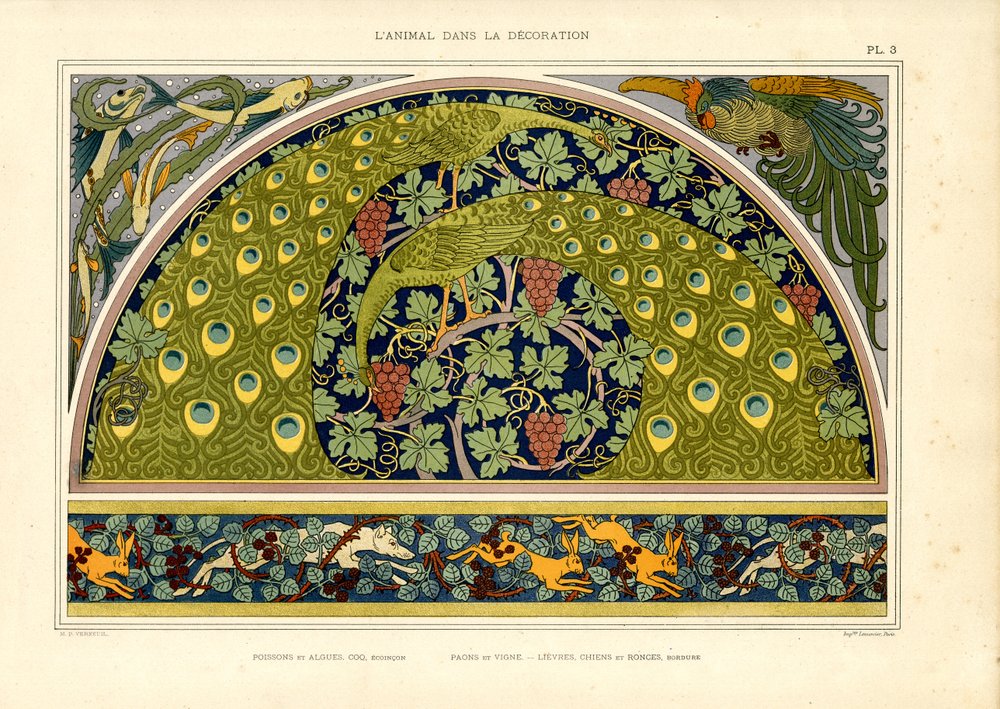 アール・ヌーヴォー様式　鶴絵のカラフェ　銀の装飾付き Maurice_Pillard_Verneuil_-