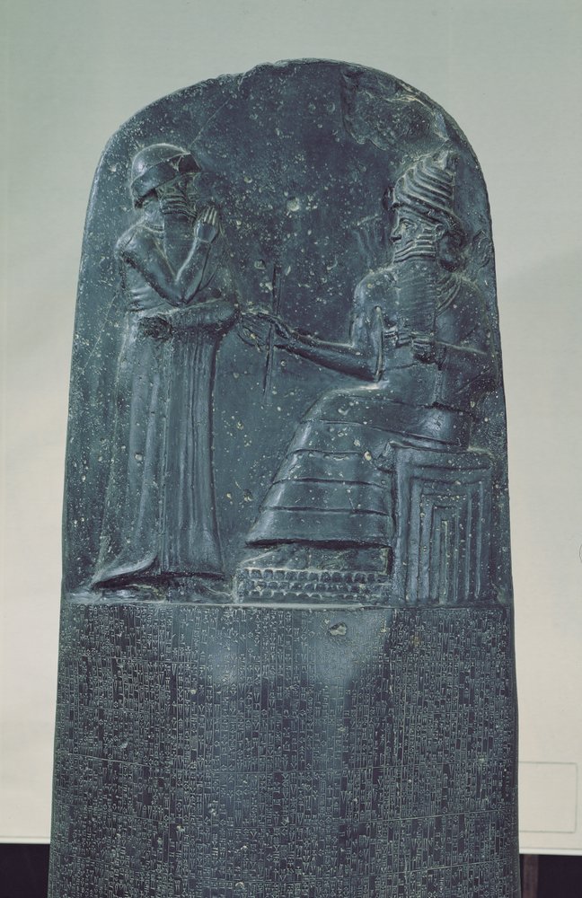 彼の有名な法典、旧バビロニア時代、1760 BC（玄武岩）で彼の法律を