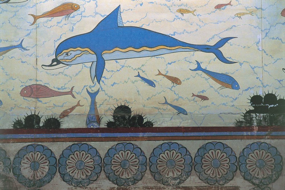 宮殿の壁画のクローズアップ（ギリシャ、クレタ島クノッソス、ミノスの宮殿