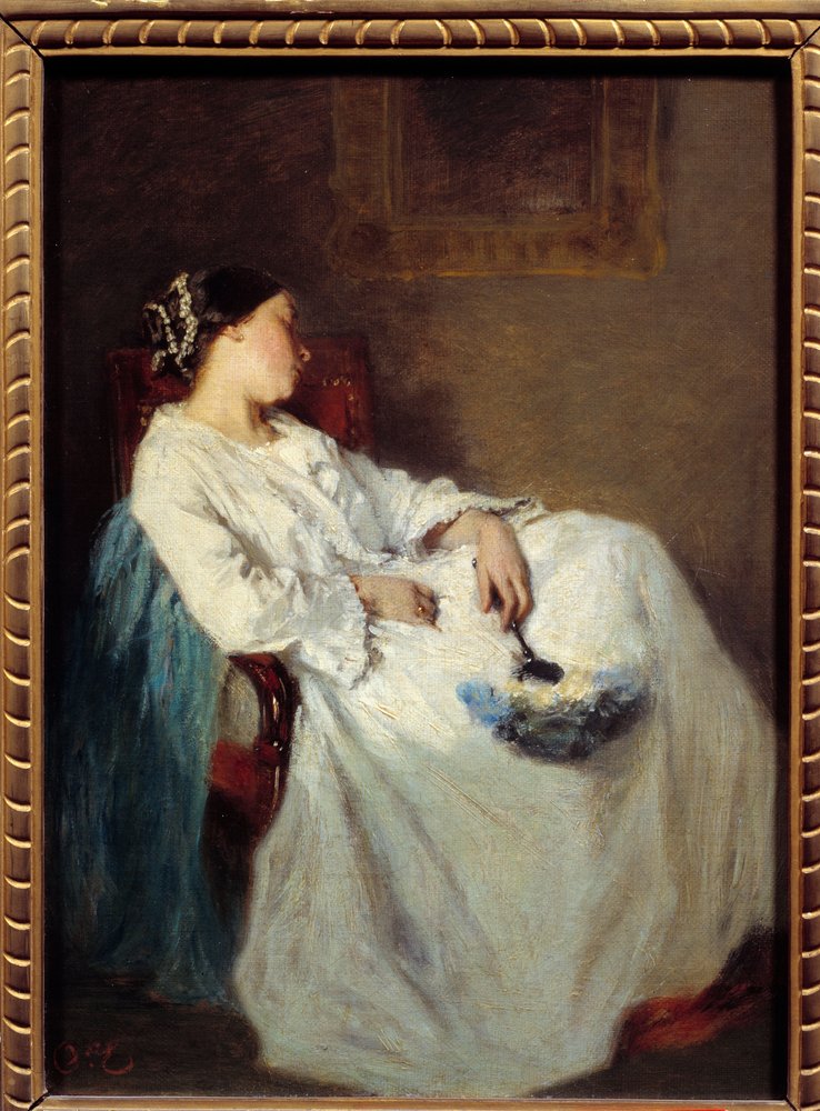 眠りの芸術 座る女の眠り オクターヴ・タサール（1800-1874）の絵画 19世紀 日0.32