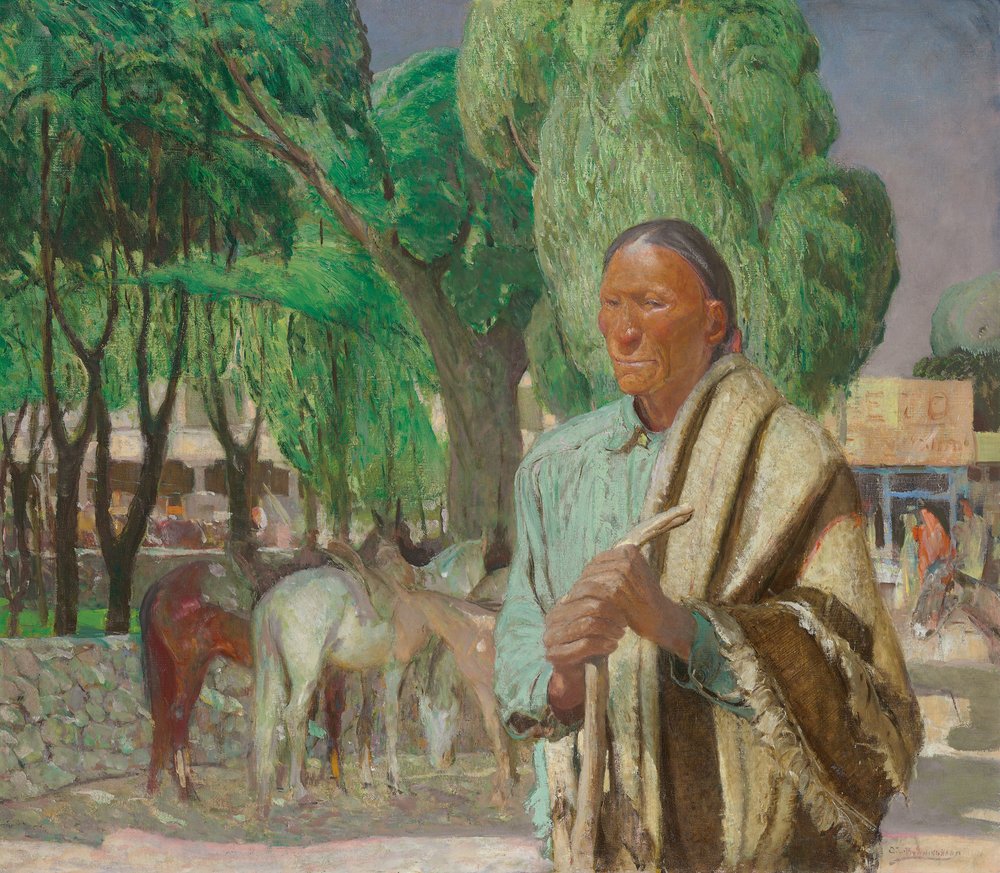 A Corner in the Taos Plaza, c.1925 (óleo sobre tela) 作： オスカー・エドワード・バーニングハウス
