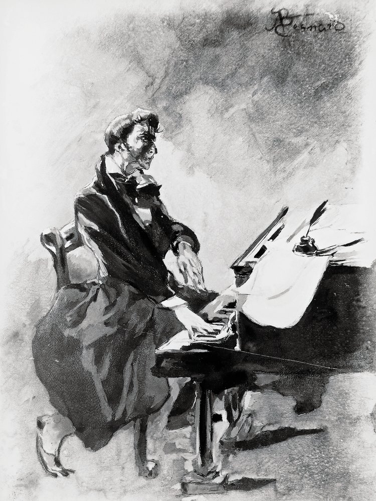 ピアノを弾く作曲家・ピアニストのフレデリック・ショパン（Albert