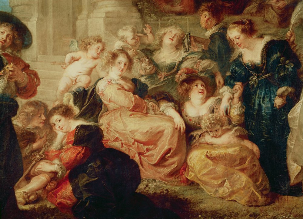 愛の園（ルーベンスの妻エレーヌ・フールマンを含む群像の細部）、1638年頃