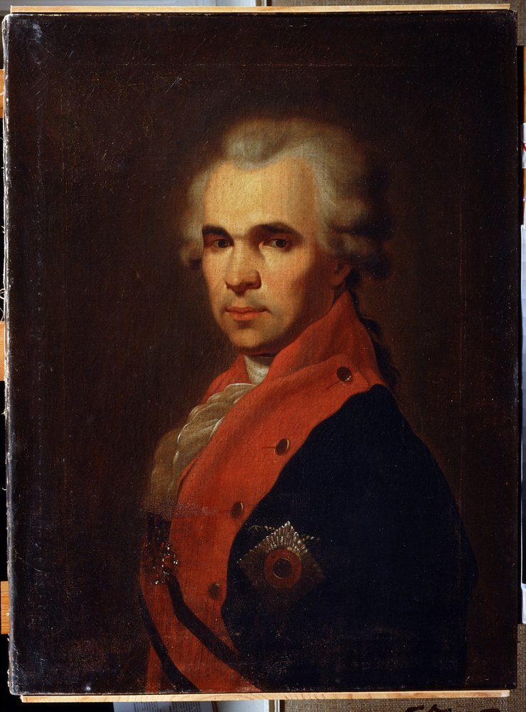 国務長官ヴァシーリー・ポポフの肖像画。 Petro Semyonovich Drozhdin (1745-1805) による絵画。 キャンバスに油彩、66 x 48 cm 作： ペトル・セメノビッチ・ドロジディン
