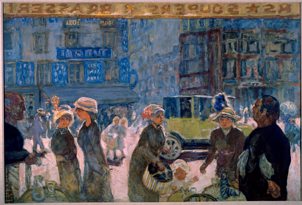 パリのクリシー広場。カフェのテラスから描かれた通りの風景