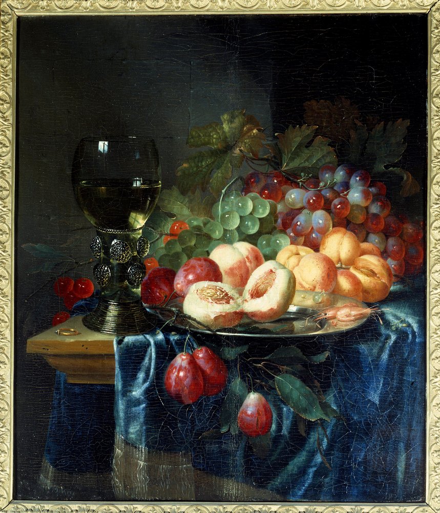 果実とワイン。ピーテル・デ・リング（1615-1660）の絵 Ec.ホル。