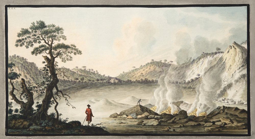 ウィリアムハミルトン卿（1730-1803）による「カンピフレグレイ：2つのシチリアの火山の観察」からのソルファテッラ、プレートXXVのビュー、1776年（手書きの色の彫刻） 作： ピエトロファブリス