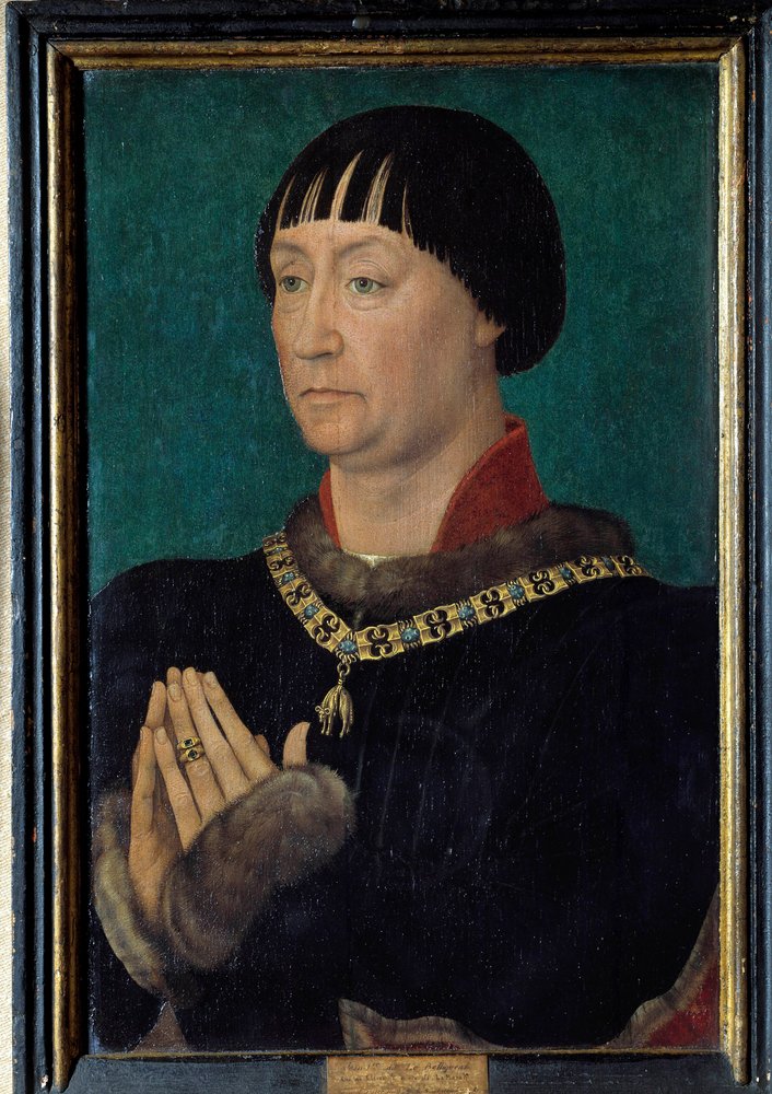 ジョン1世の肖像 クリーブス公ベリックー（1419-1481） ロジェ（ロジャー）・ファン・デル・ウェイデン（1400-1464）の絵画 15世紀 日。0,49x0,31 m. 作： ロジェ・ファン・デル・ウェイデン