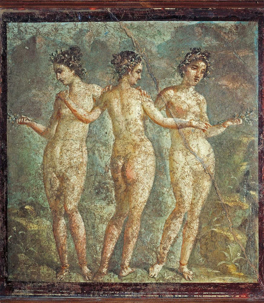 イタリア、ポンペイのフレスコ画「三人の女神