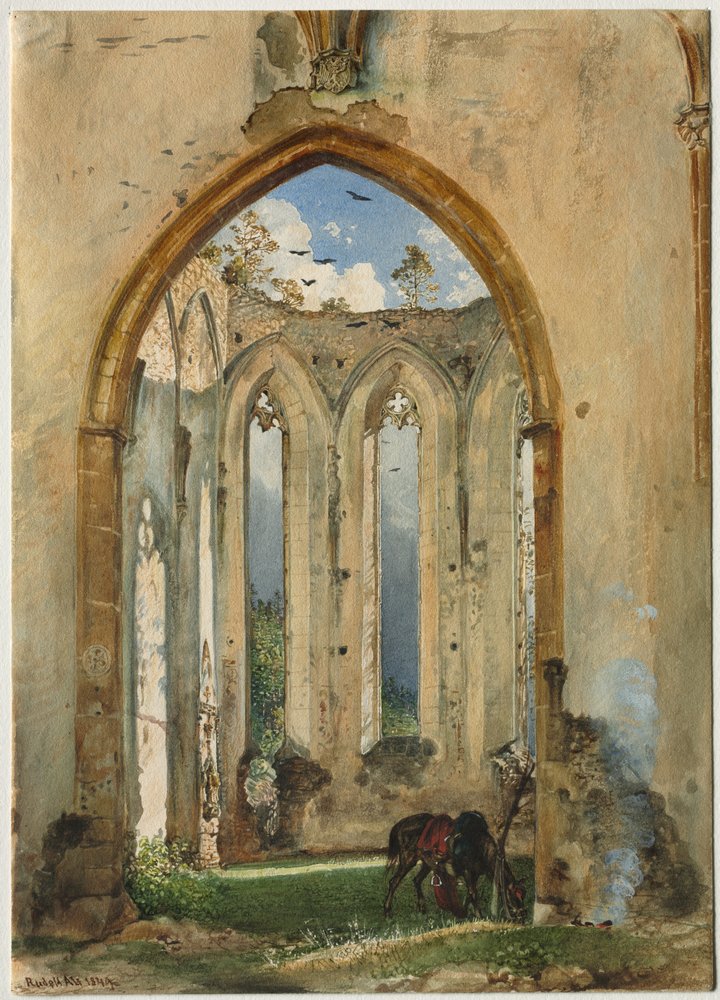 【KPMベルリン】稀少／皿 大皿「風景画／遺跡 廃墟」 Rudolf_von_Alt_-