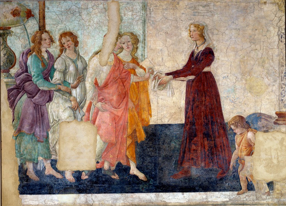 若い娘にプレゼントを渡すヴィーナスと女神たち。レムミ荘のフレスコ画