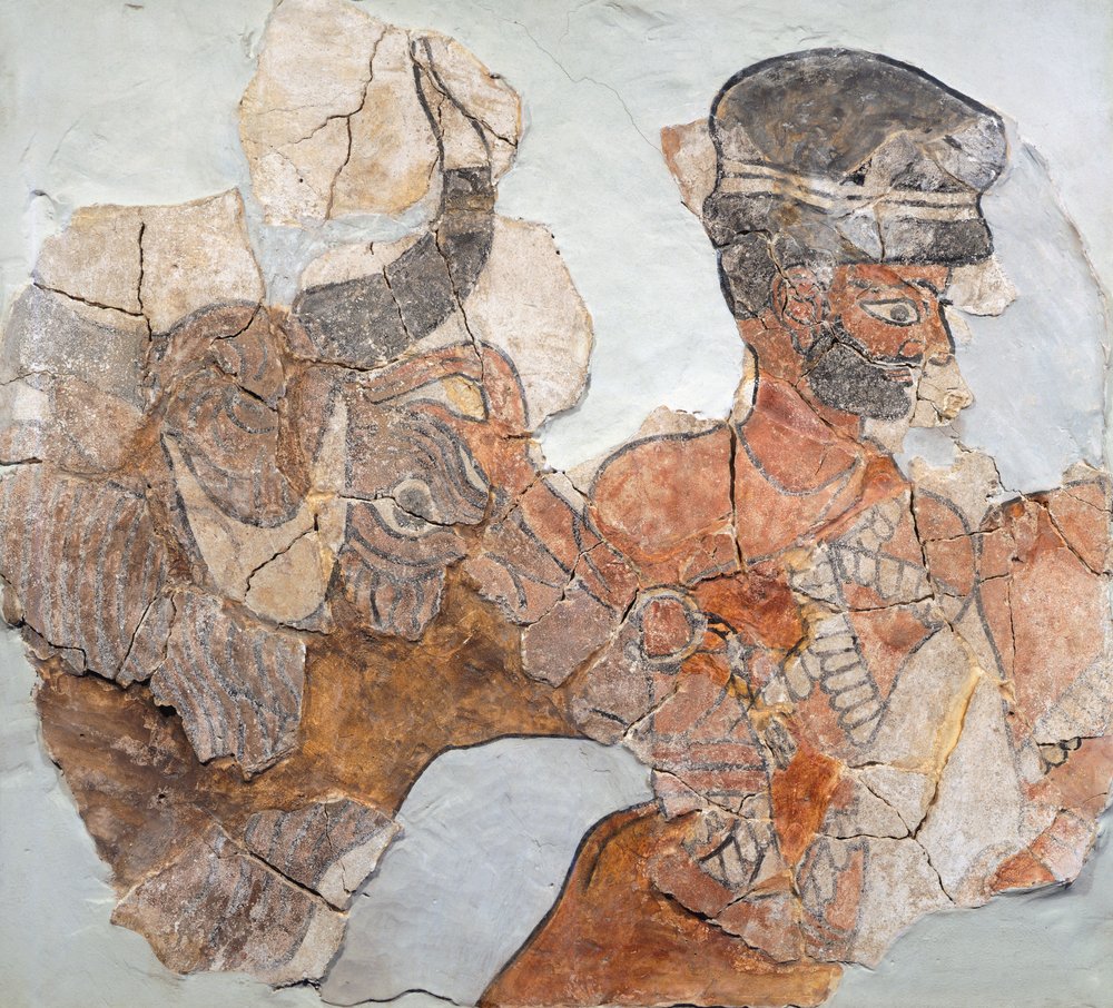 シリアのマリ (現在のテル ハリリ) 遺跡からの生贄を描いたフレスコ画