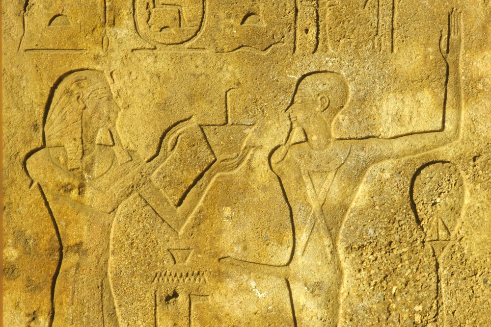 古代エジプト、壁画／彫刻、カルナック／ルクソール神殿、ミン神に線香