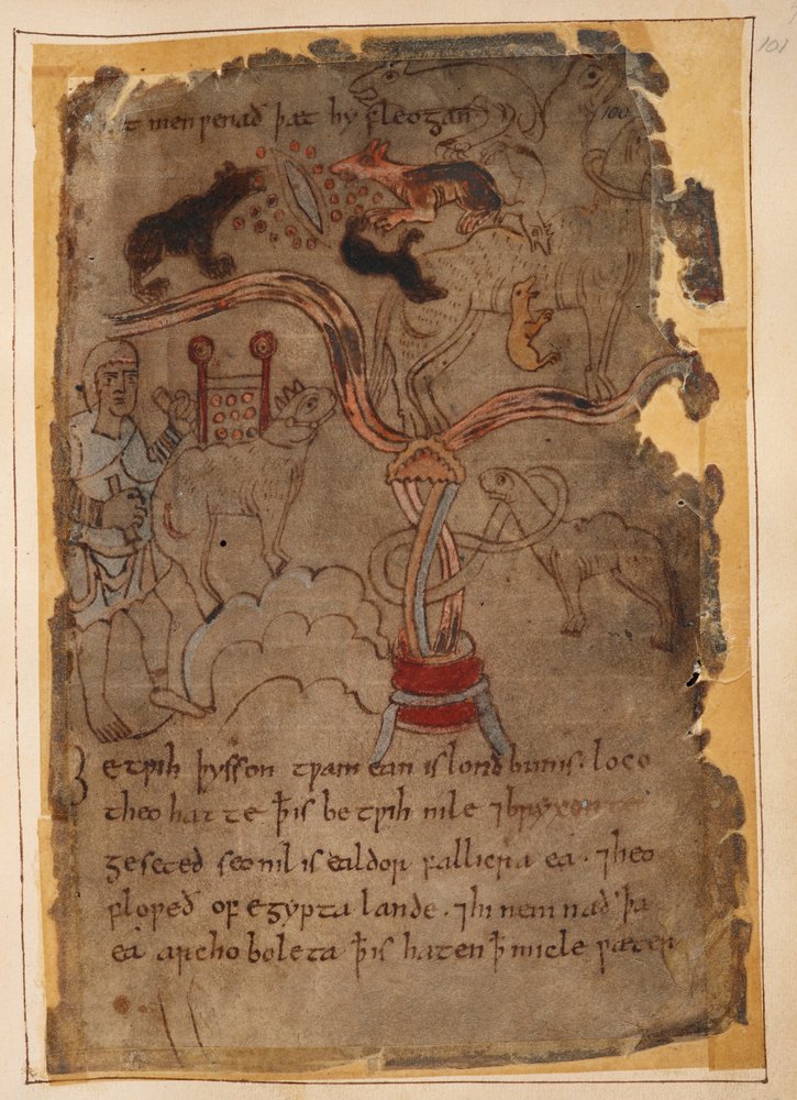 動物のアングロサクソンの絵、「オリエントの説明」のイラスト（ベラム）